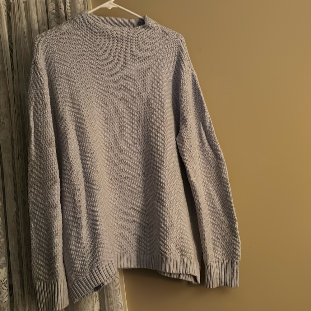 Cowl neck cable sweater